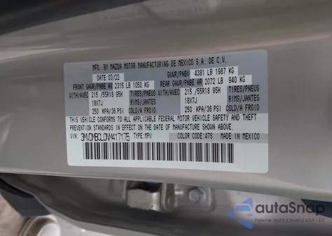 2022 Mazda Cx-30 Preferred z USA, uszkodzony, nr VIN 3MVDMBCL0NM417175